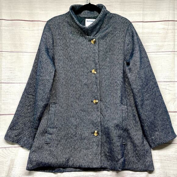 Old Navy Blue Herringbone Peacoat Size XL NWT - Picture 1 of 14